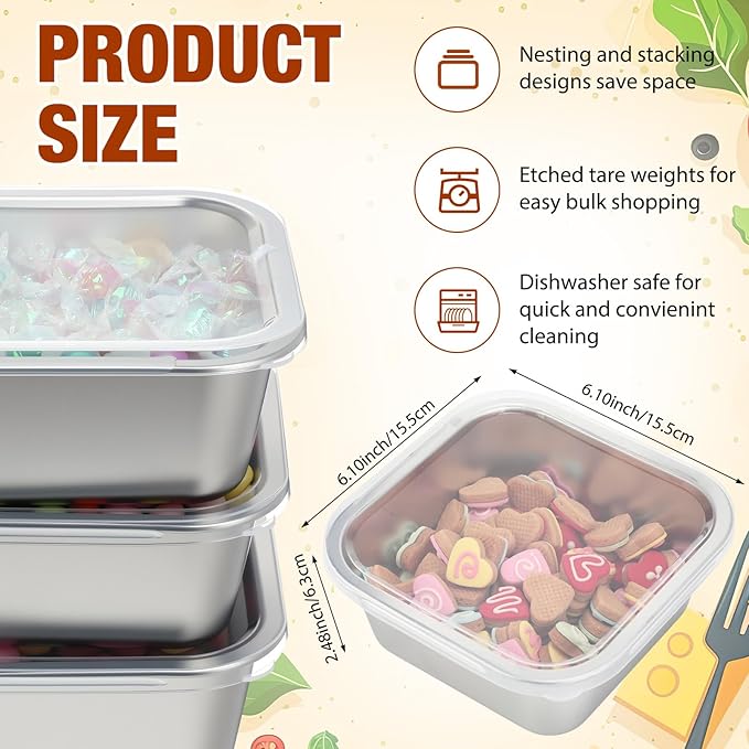 6 Pcs Stainless Steel Food Storage